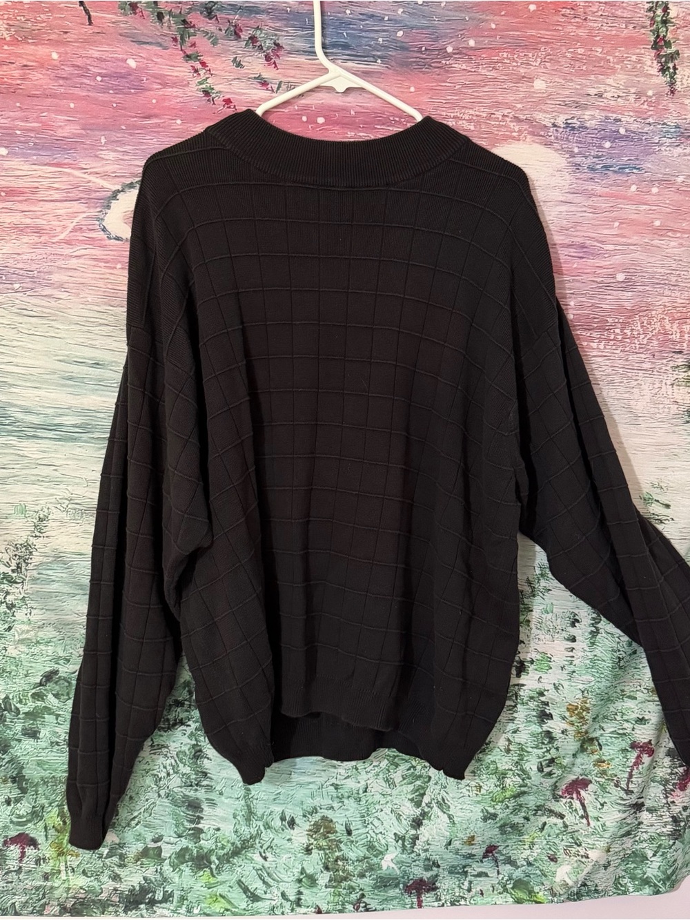 Men's Black Grid-Pattern Knit Sweater